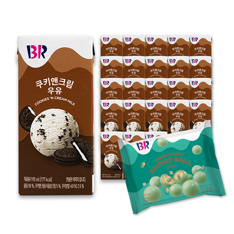 배스킨라빈스 멸균우유 쿠키앤크림 24팩+민트 초코볼 12개(1박스)
