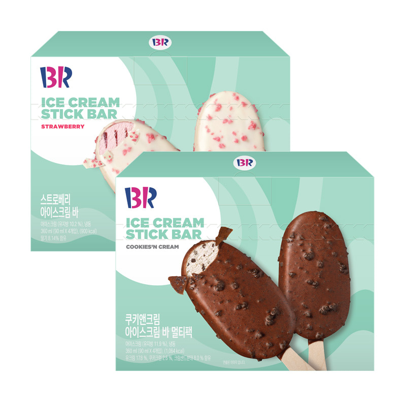 배스킨라빈스 아이스크림 바 쿠키앤크림 4개+스트로베리 4개