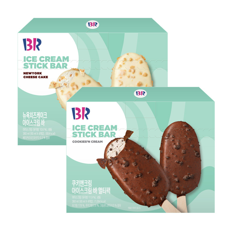 배스킨라빈스 아이스크림 바 쿠키앤크림 4개+뉴욕치즈케이크 4개